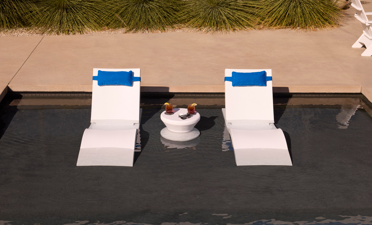 Ledge Adjustable Chaise with Pillows and Side Table In-Pool & Patio Set
