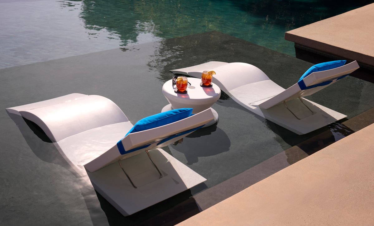 Ledge Adjustable Chaise with Pillows and Side Table In-Pool & Patio Set