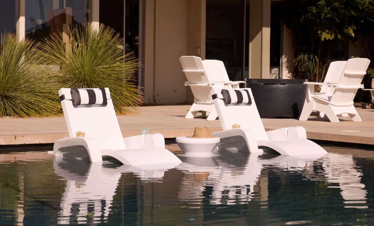 Ledge Adjustable Chaise with Pillows and Side Table In-Pool & Patio Set