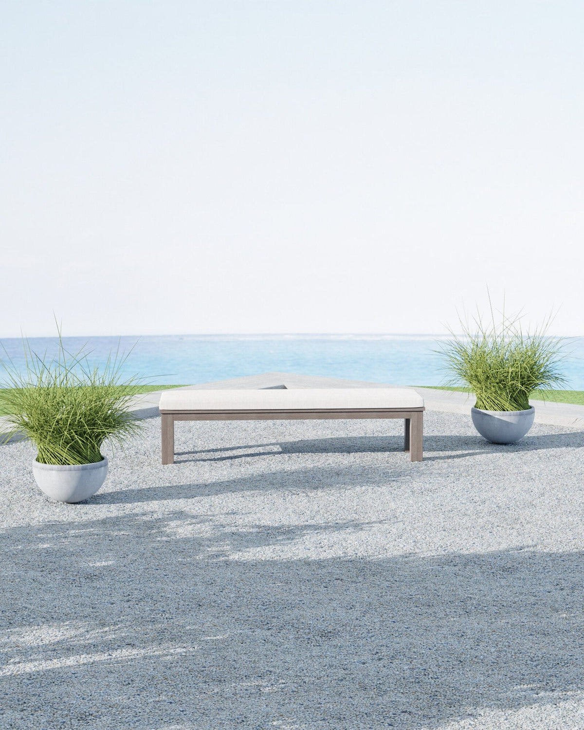 Sunset West Coastal Teak Dining Bench in Canvas Canvas, No Welt — View 4