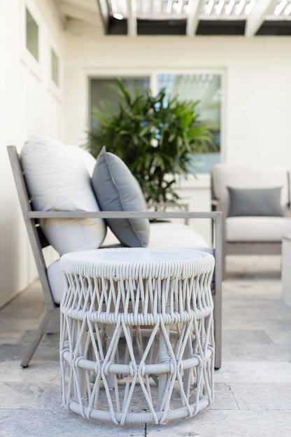 Sunset West Dana End Table with Honed Carrara Marble Top — View 2