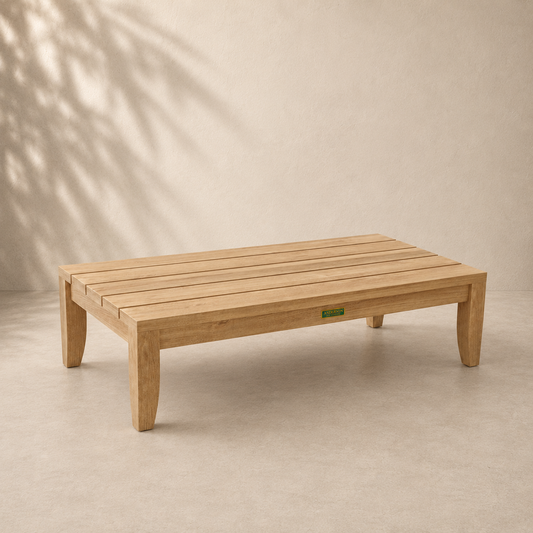 Wooden bench on a beige background