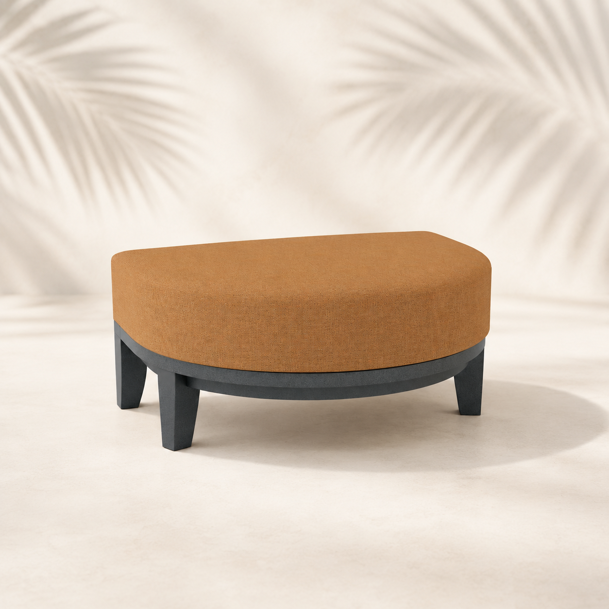 Brown ottoman with black legs on a beige background