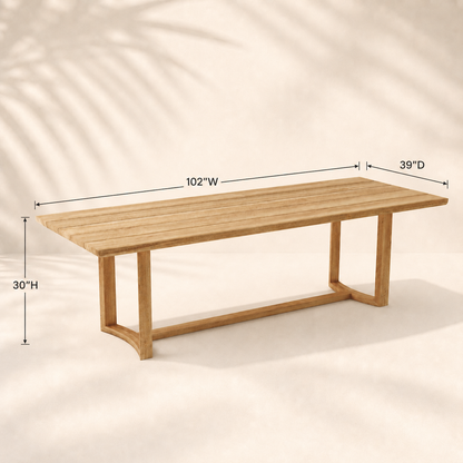 Wooden table with dimensions labeled on a beige background