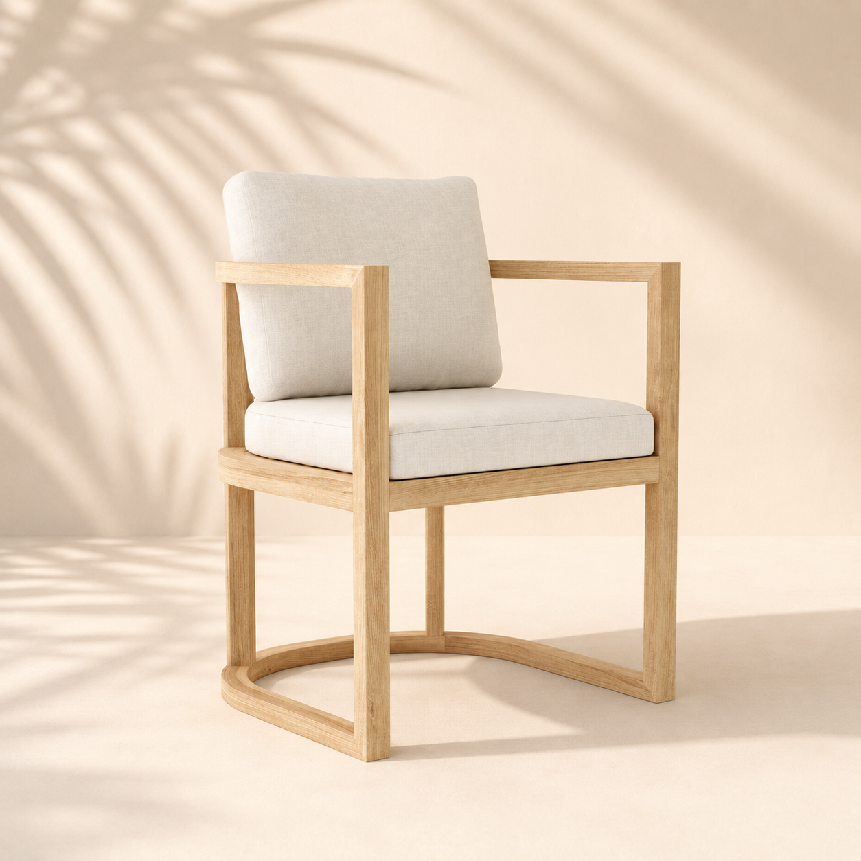 Wooden chair with white cushion on a beige background