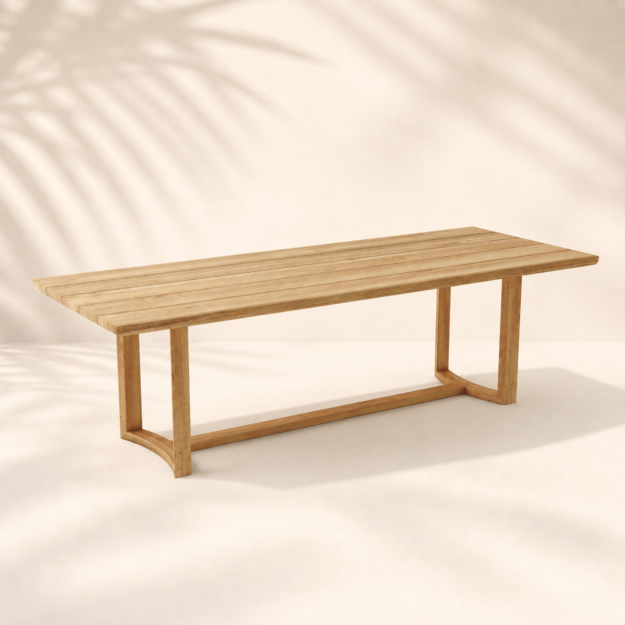 Wooden table on a light beige background
