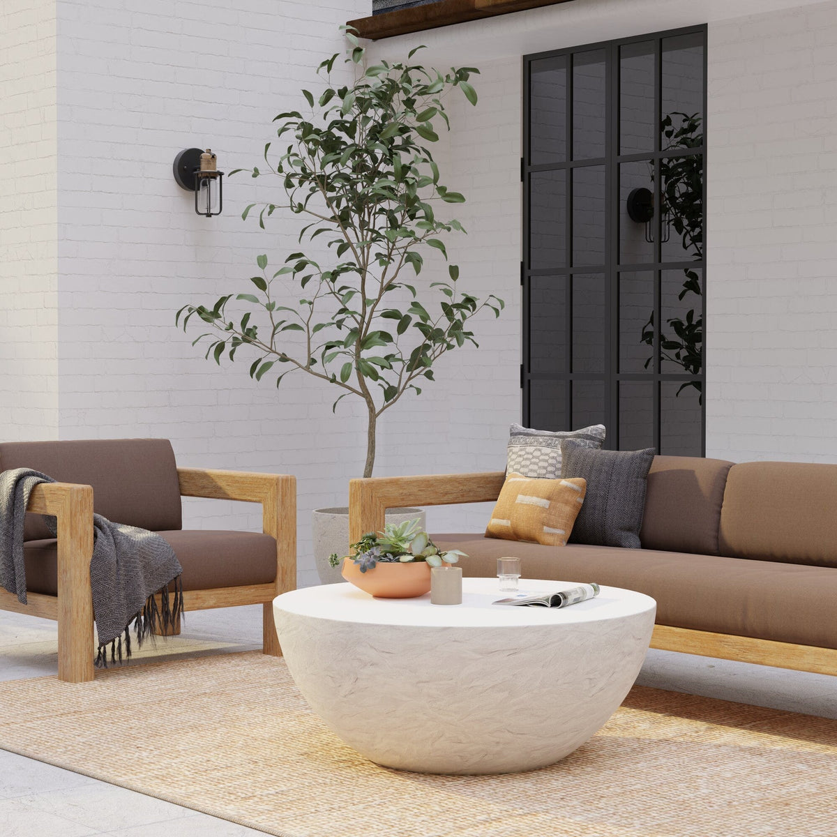 Sunset West Bazaar Antique Stone Bowl Coffee Table