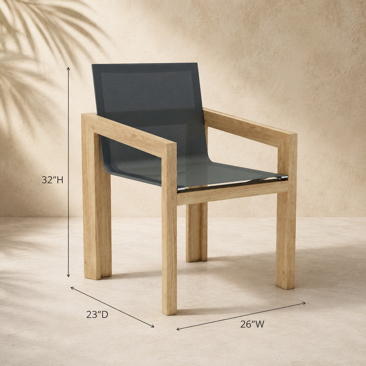 Chair with dimensions labeled on a beige background
