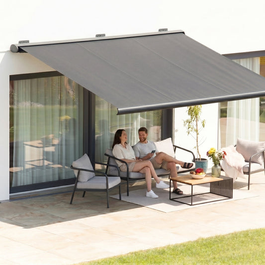 PERGOLUX Awning in a furnished outdoor setting
