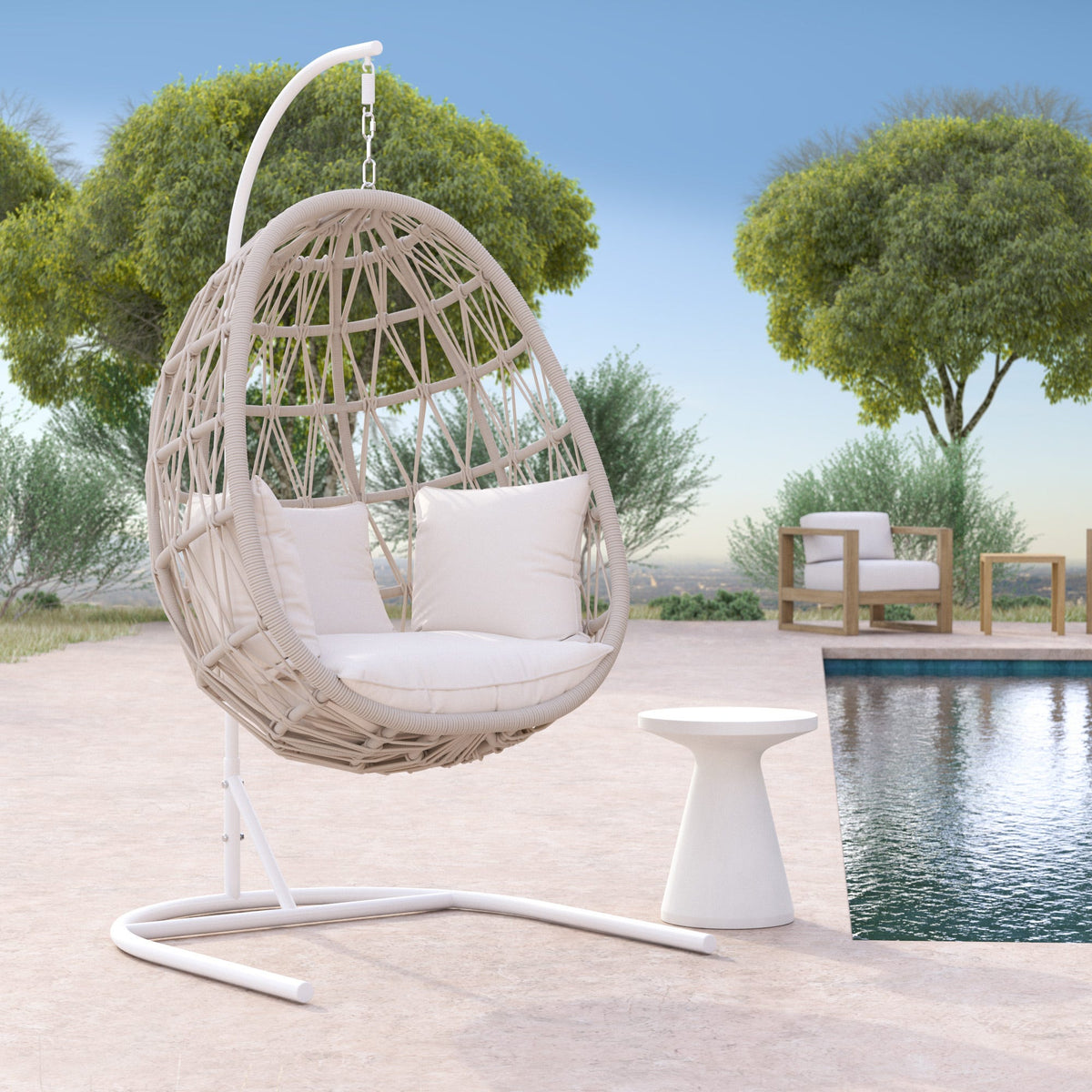 Sunset West Dana Rope Hanging Club Chair in Linen Canvas w/ Self Welt — View 3