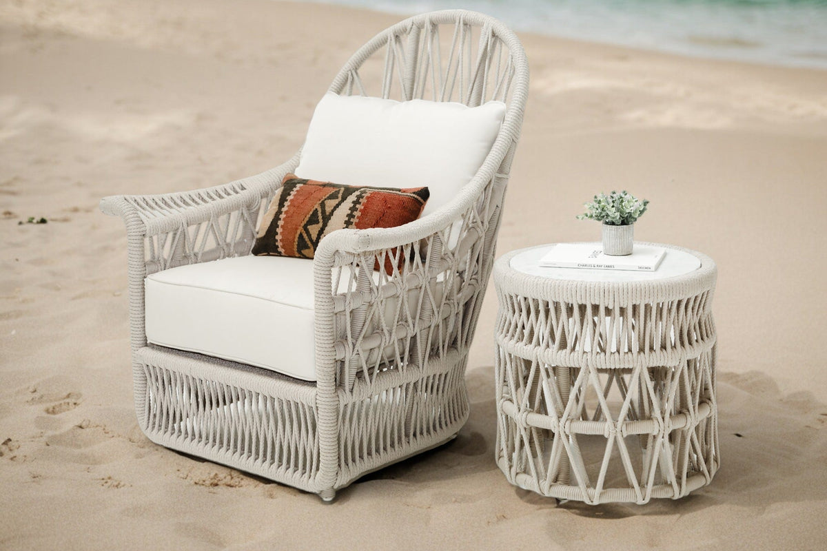 Sunset West Dana End Table with Honed Carrara Marble Top — View 4